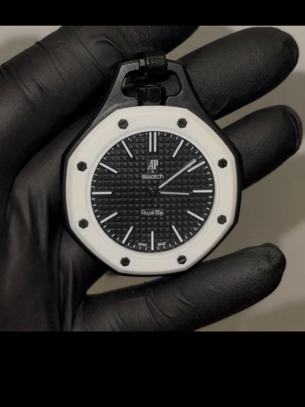 Swatch Black Dial Pocket Watch with White Bezel
